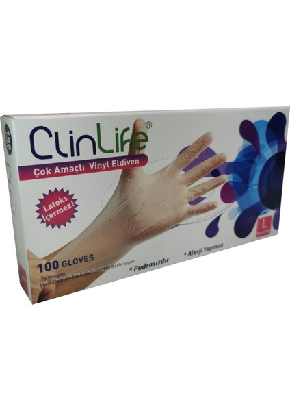 2 Adet Clinlife Vinyl Eldiven 100'LÜ Large fiyatları