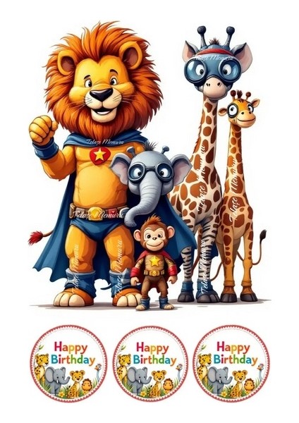 Safari Pasta Süsü - Pasta Resmi ve Baskısı - Safari Hayvanları Yenilebilir Kağıt Baskı 3