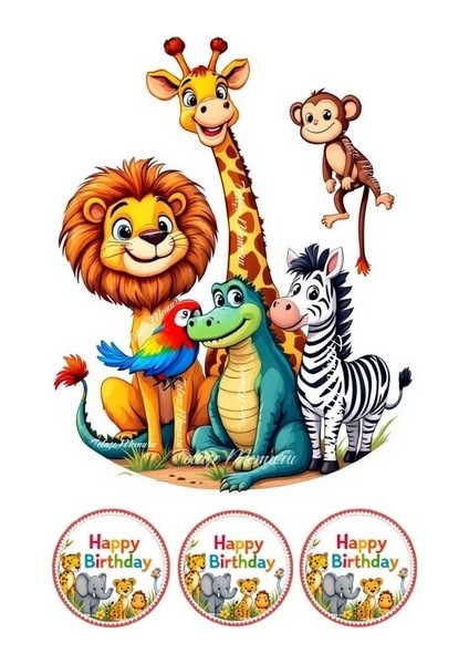 Safari Pasta Süsü - Pasta Resmi ve Baskısı - Safari Hayvanları Yenilebilir Kağıt Baskı 5
