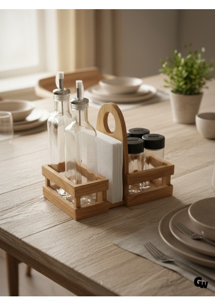 Ahşap Doğal Baharatlık Yağdanlık ve Peçetelik Takımı(Kısa Başlık)(Set)(Kiraz) fiyatları
