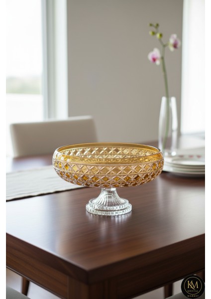 El Yapımı Kristal Desenli 28 cm Dekoratif Sunumluk Sofra Sunum Kasesi