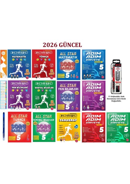 5. Sınıf Adım Adım Etkinlikli Konu Anlatımlı-Soru Bankası ve Kondüsyon Deneme Seti 13 Kitap+Kalem Se