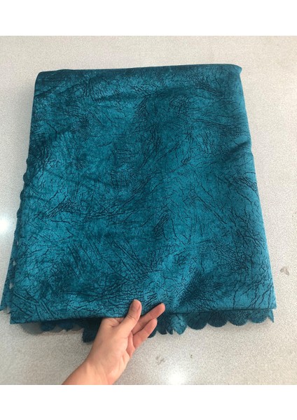 Koltuk Çekyat Örtüsü Turkuaz Damar Desenli Kaymaz Taban Süngerli Üst Kumaş Kadife