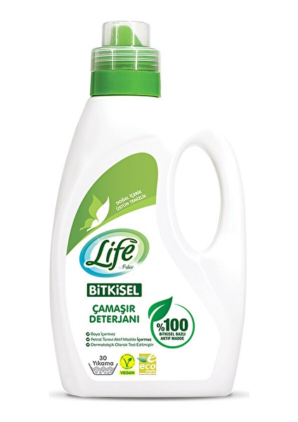 3 Adet Life By Fakir Bitkisel Vegan Sıvı Çamaşır Deterjanı 1500 ml 30 Yıkama Renkliler ve Beyazlar