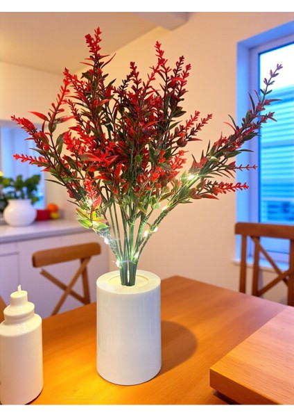 Lavanta Tasarımlı Dekoratif LED Işıklı Lamba 30 cm x 8 cm Kırmızı