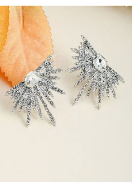 Şık Taşlı Kanat Desenli Küpe