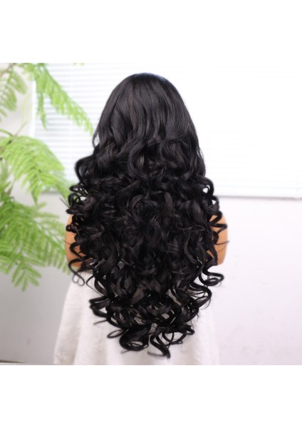 Siyah Bebek Saçlı Fiber Sentetik Dalgalı Tül Peruk indirimleri