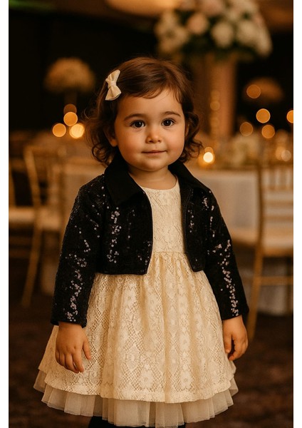 Kız Çocuk Payetli Ceketli Elbise