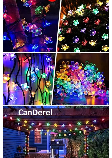 Güneş Enerjili Papatya Çiçek Solar LED Işık 7 Metre Dekoratif Rgb Yılbaşı Bahçe Balkon Ağaç ve Teras