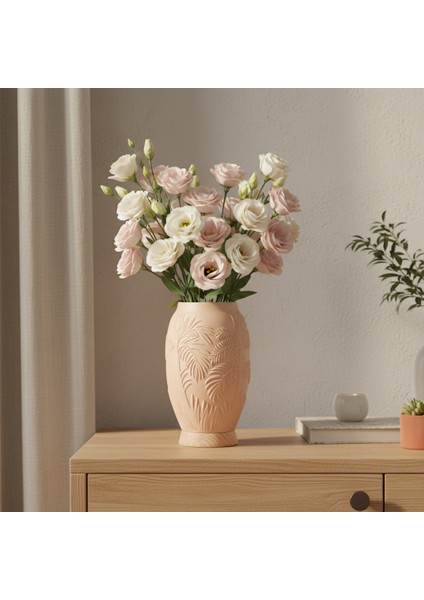 Pamore Dekoratif Vazo - Bej / Ahşap Tabanlı