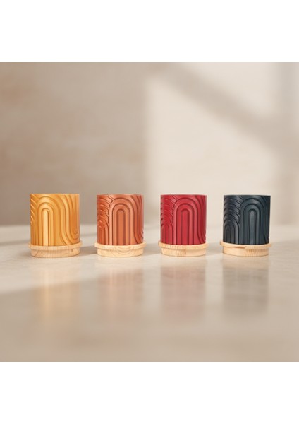 Pamore Dekoratif Vazo - Bej / Ahşap Tabanlı