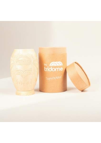 Pamore Dekoratif Vazo - Bej / Ahşap Tabanlı