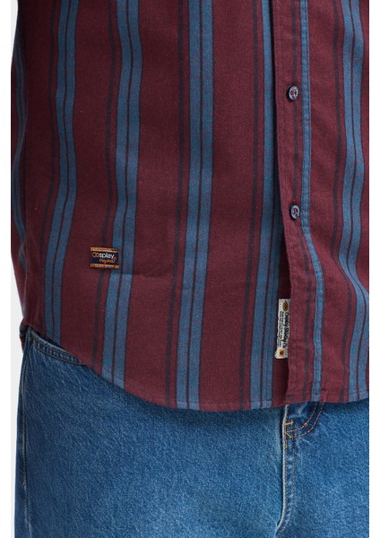 Melanj Çizgili Regular Fit Uzun Kollu Erkek Gömlek Düğmeli Yaka indirimleri