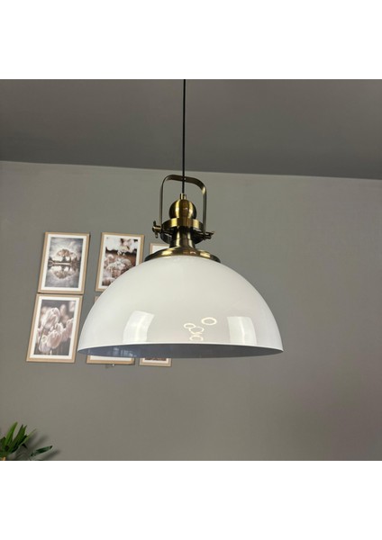 Linate Beyaz Eskitme Başlık Avize Tekli Sarkıt Salon Kuaför Dekoratif Aydınlatma