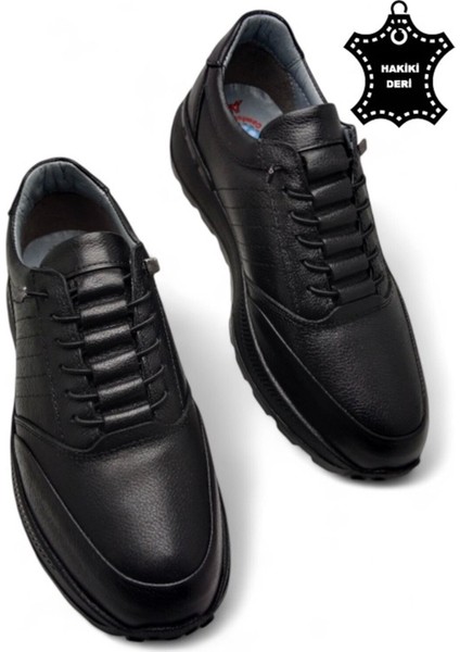 Erkek Iç Dış Hakiki Deri Ultra Rahat Ortopedik Tabanlı Hafif Mevsimlik Siyah Günlük Spor Ayakkabı