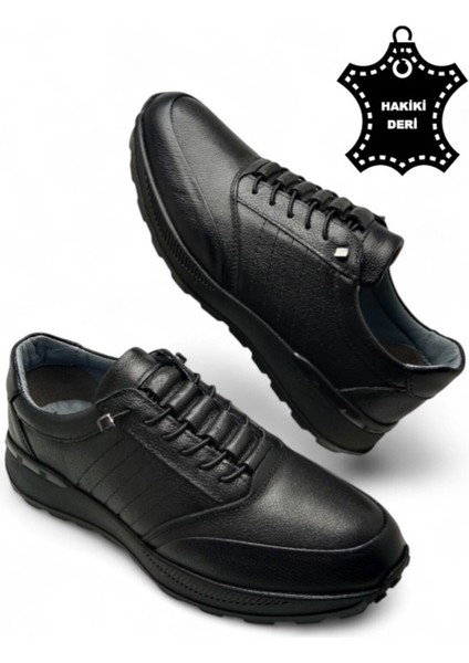 Erkek Iç Dış Hakiki Deri Ultra Rahat Ortopedik Tabanlı Hafif Mevsimlik Siyah Günlük Spor Ayakkabı fırsatları