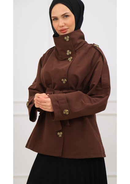 Kadın Kısa Trençkot Biker Tarz indirimleri