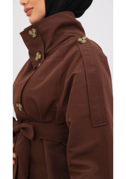 Kadın Kısa Trençkot Biker Tarz