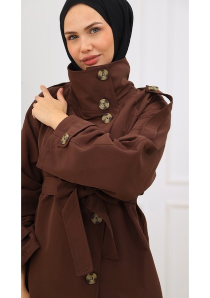 Kadın Kısa Trençkot Biker Tarz