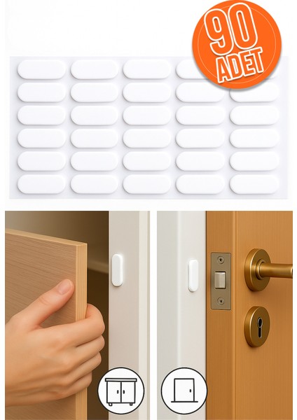 90'lı Yapışkanlı Beyaz Eva Dolap Çekmece Kapağı Ses Stoperi Tamponu Koruyucu Engelleyici 22 mm Oval