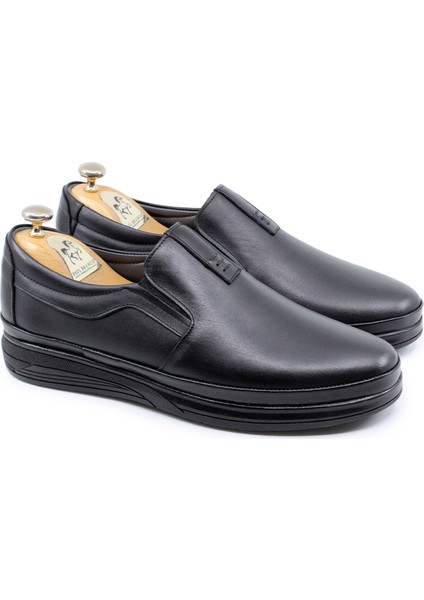 Hakiki Deri Erkekler Siyah Bağcıksız Gündelik Konfor Ayakkabı 24300