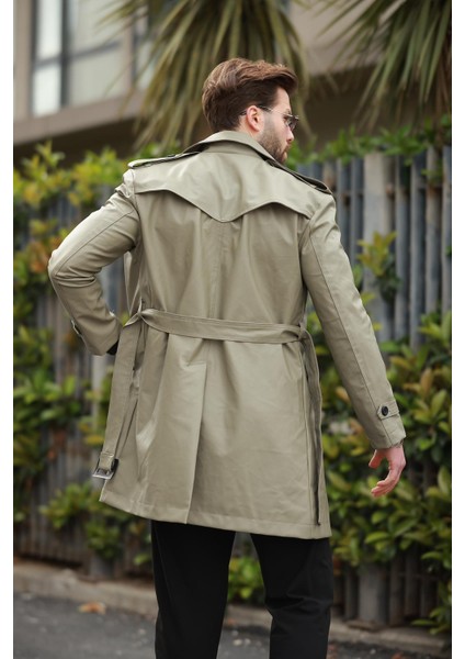 Uzun Beli Kemerli Apoletli Deri Trençkot & Pardesü