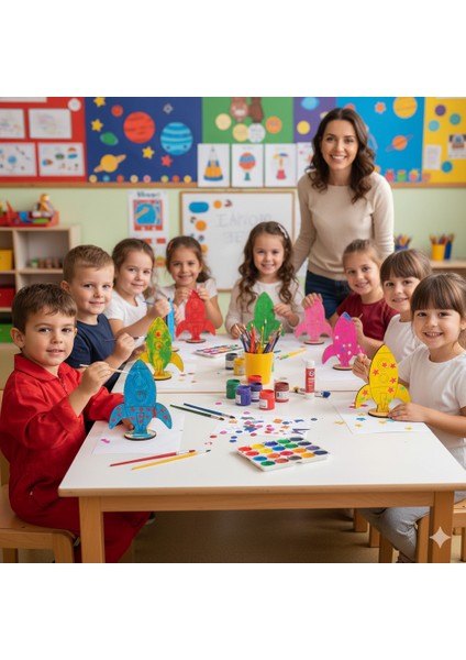 Ahşap Tasarım Roket Kit - Roket Tasarım Seti - Boyanabilir Roket - 5'li Demonte Set indirimleri