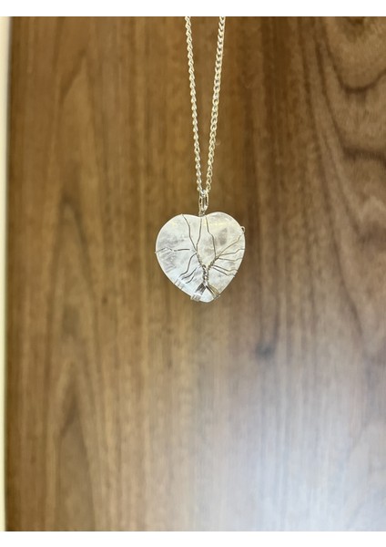 Kristal Kuvars Telli Büyük Kalp Doğal Taş Kolye TKY0373 modelleri