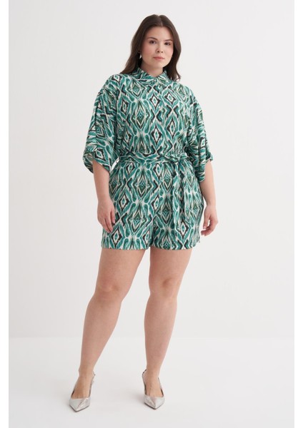 Beli Lastikli Kuşaklı Kısa Tulum