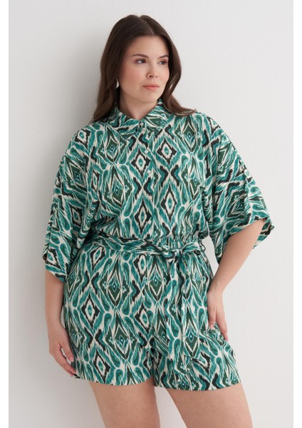 Beli Lastikli Kuşaklı Kısa Tulum