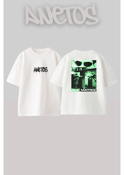 The Matirx 2 Tasarım Sırt Baskılı Pamuk Beyaz Oversize T-Shirt