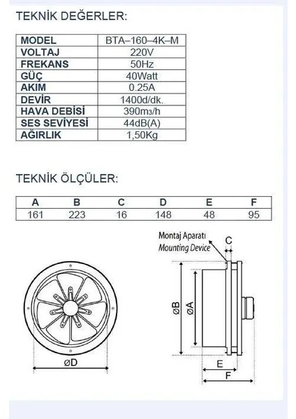 Ayas 16 cm Cam Aspiratörü BTA-160-4K-M fırsatları