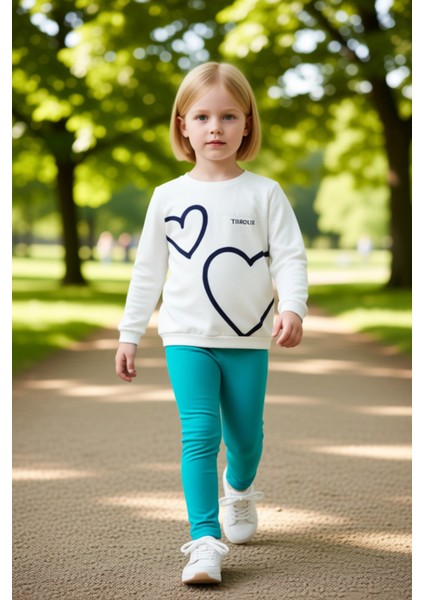 Kız Çocuk Sloganlı Kalp Desenli Örme Üst ve Tayt Seti Kışlık Konfor Kaliteli Şık Rahat modelleri