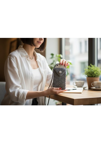 Telefon Çantası Günlük Kullanım Antrasit Renk Tamamen El Emeği ( Hand Made) Yerli Üretim