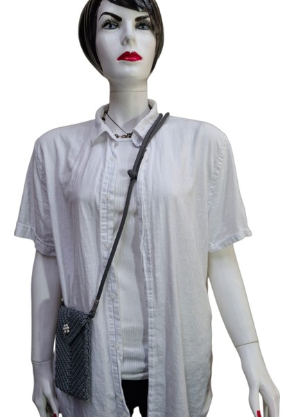 Telefon Çantası Günlük Kullanım Antrasit Renk Tamamen El Emeği ( Hand Made) Yerli Üretim