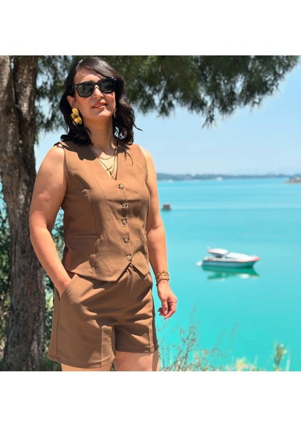 Kahve Haki Şort Yelek Takım fiyatları
