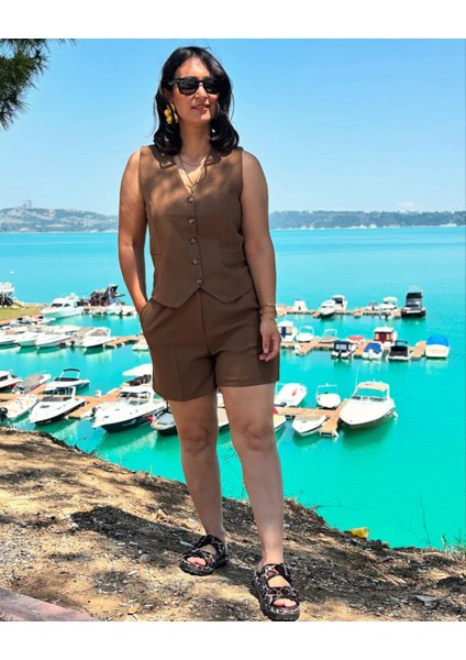 Kahve Haki Şort Yelek Takım indirimleri