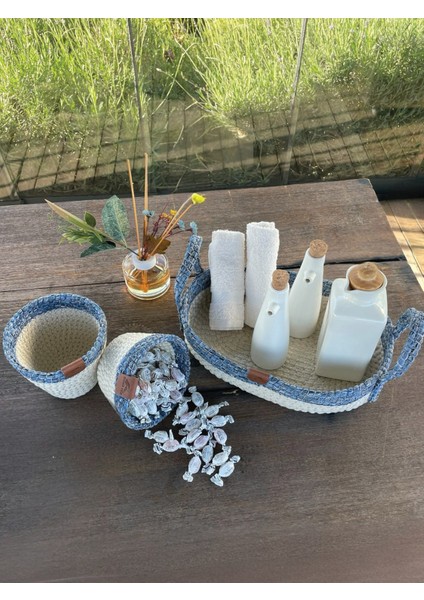 3'lü Düzenleyici Sepet Set Leke Tutmaz Mavi - Beyaz