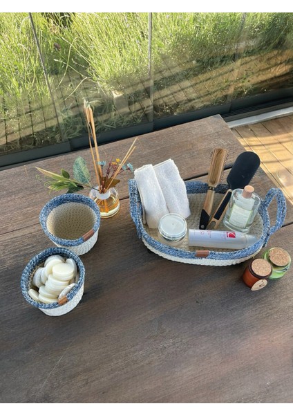 3'lü Düzenleyici Sepet Set Leke Tutmaz Mavi - Beyaz modelleri