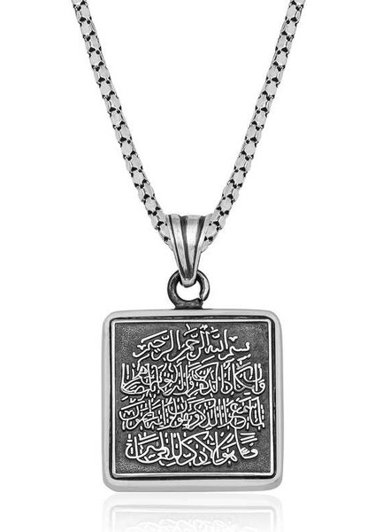 925 Ayar Gümüş Kare Nazar Dualı Cevşen Kolye T6423 (800800)