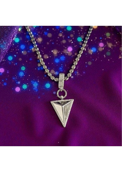 Unisex Zirkon Taşlı Üçgen Çelik Kolye