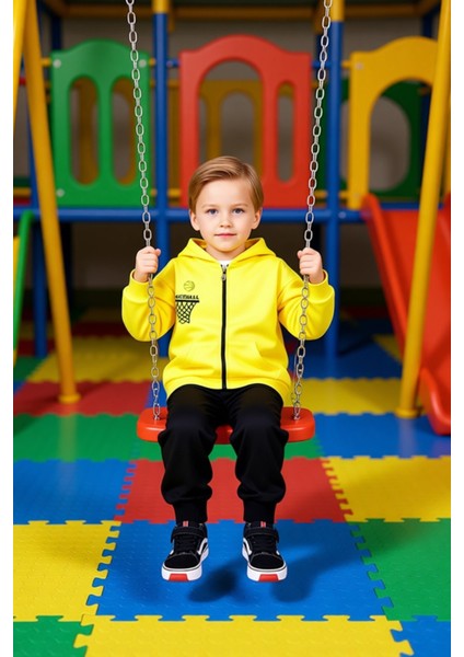 Erkek Çocuk Örme Baskılı Fermuarlı Üst ve Alt Takım Kaliteli Şık Rahat Günlük