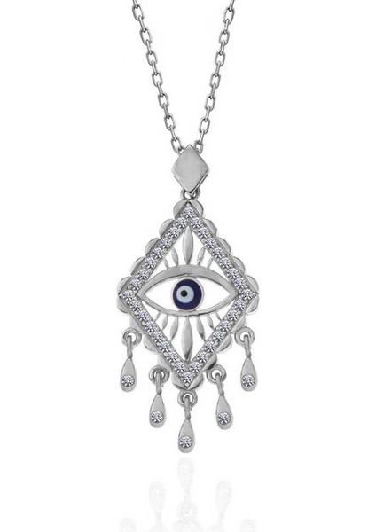 925 Ayar Gümüş Nazarlı Göz Kadın Kolye T7485 (800800) fiyatları