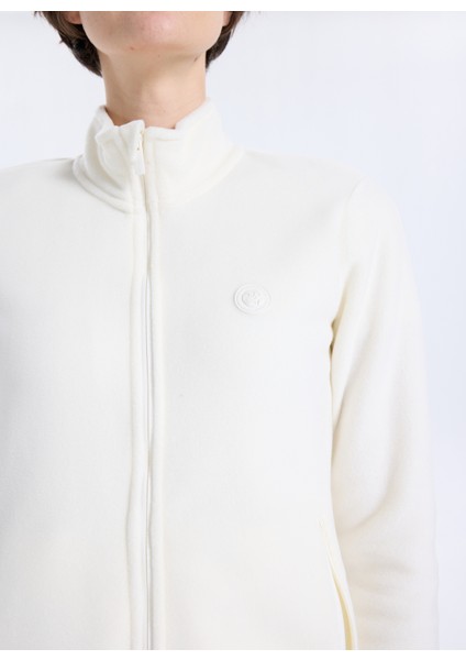 D5WL-SWT3303 Beyaz Dik Yaka Basic Düz Kadın Polar Sweatshırt fırsatları