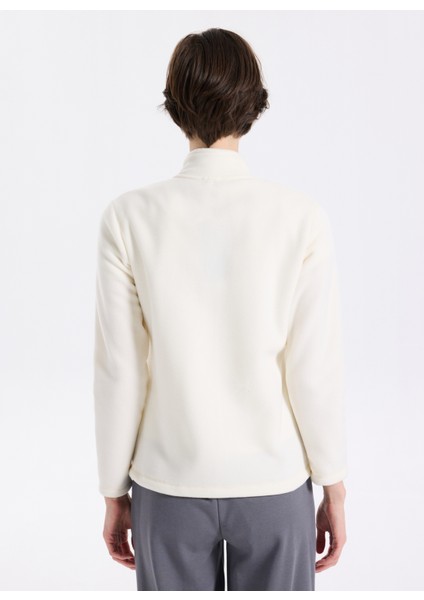 D5WL-SWT3303 Beyaz Dik Yaka Basic Düz Kadın Polar Sweatshırt indirimleri