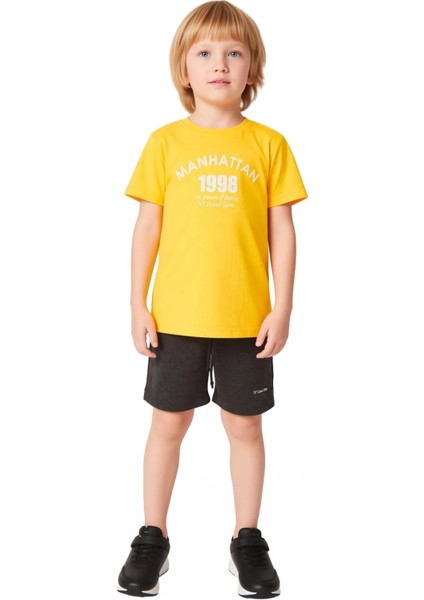 Erkek Çocuk Spor Şehir Baskılı Pamuklu T Shirt ve Şort Takımı Kaliteli Şık Rahat fırsatları