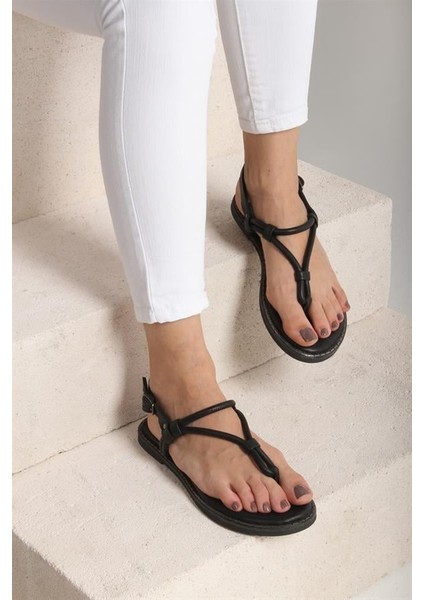 Majensia 141522 Parmak Arası Sandalet Hakiki Deri Siyah