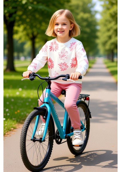 Kız Çocuk Pamuklu Örme Takım Çiçek Baskılı Sweatshirt ve Eşofman Altı Kaliteli Şık Rahat fırsatları