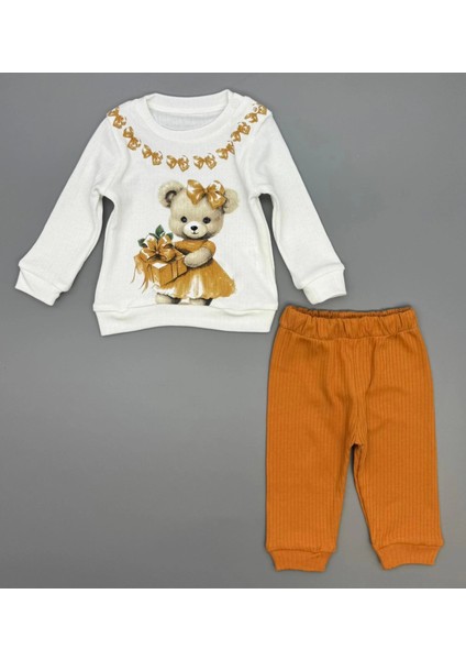 Kız Bebek Ayıcık Baskılı Çıt Çıtlı Alt Üst Ikili Gündelik Takım 6-18 Ay fiyatları