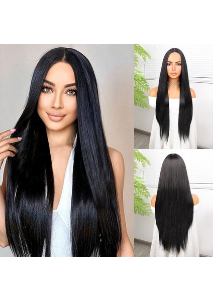 Siyah Düz Uzun Tül Peruk
